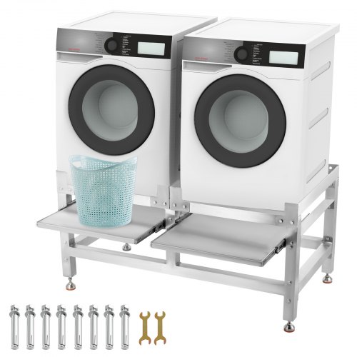 VEVOR Washing Machine Stand 300LBS, Washer Pedestals 25x25Inch, Pedestal for Washer and Dryer Stand, Aluminum Washing Machine Base with A 66LBS Tray with 4 Adjustable Feet(Double Tray)