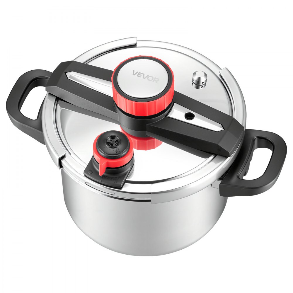 VEVOR Pressure Cooker, 6L Pressure Cooker Stainless Steel, Pressures Canner with Steaming Rack, Tempered Glass Lid, Three Pressures Settings for Meat, Beans, Rice, Soup, Sauces, Cook up to 100 kPa