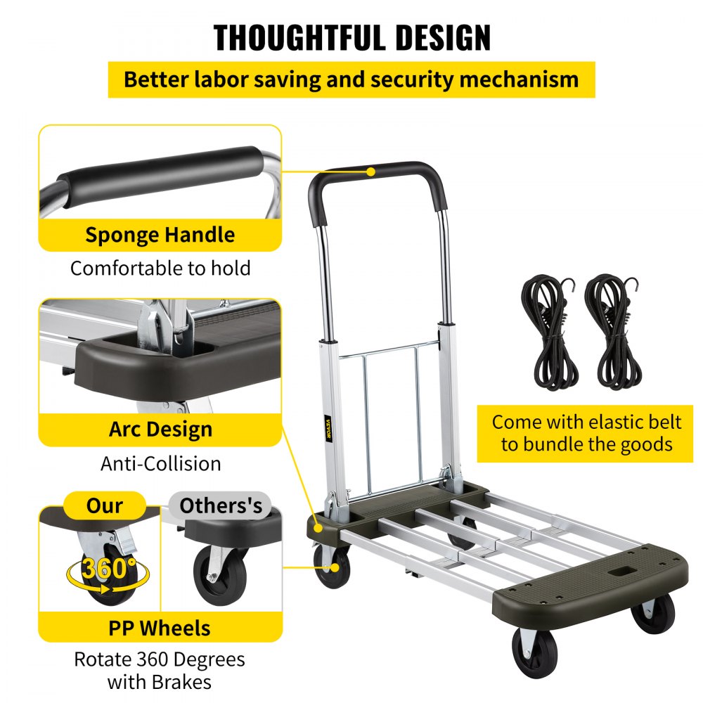 VEVOR Folding
Hand Cart 330 lb Capacity Dolly Truck w/ 4 Wheels Luggage Trolley