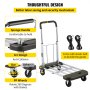 VEVOR Platform Truck Foldable, Compact Platform Cart Adjustable Length, Aluminum Folding Cart Telescoping Handle with 4 Wheels, 330 LBS Capacity