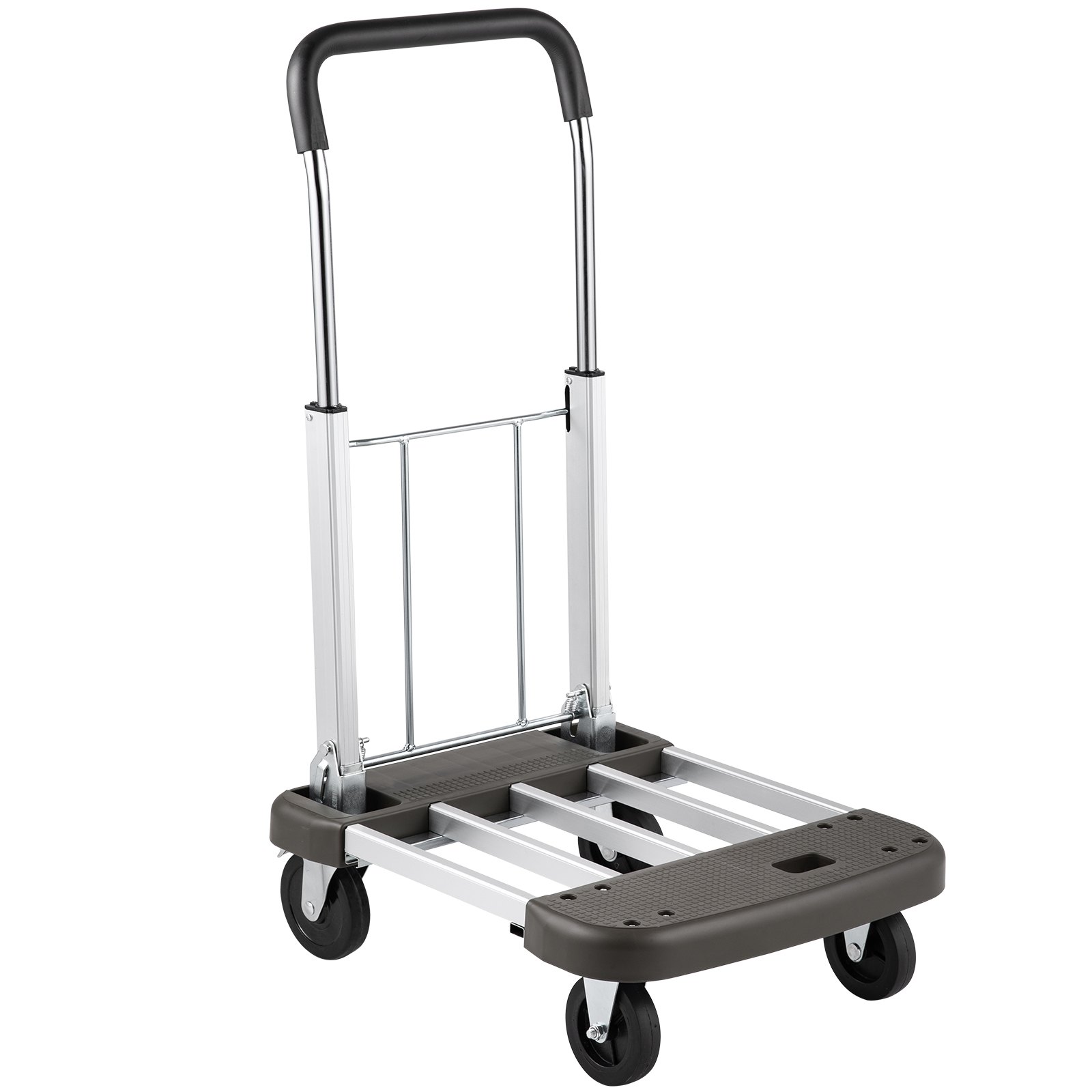 VEVOR Platform Truck Foldable, Compact Platform Cart Adjustable Length, Aluminum Folding Cart Telescoping Handle with 4 Wheels, 330 LBS Capacity
