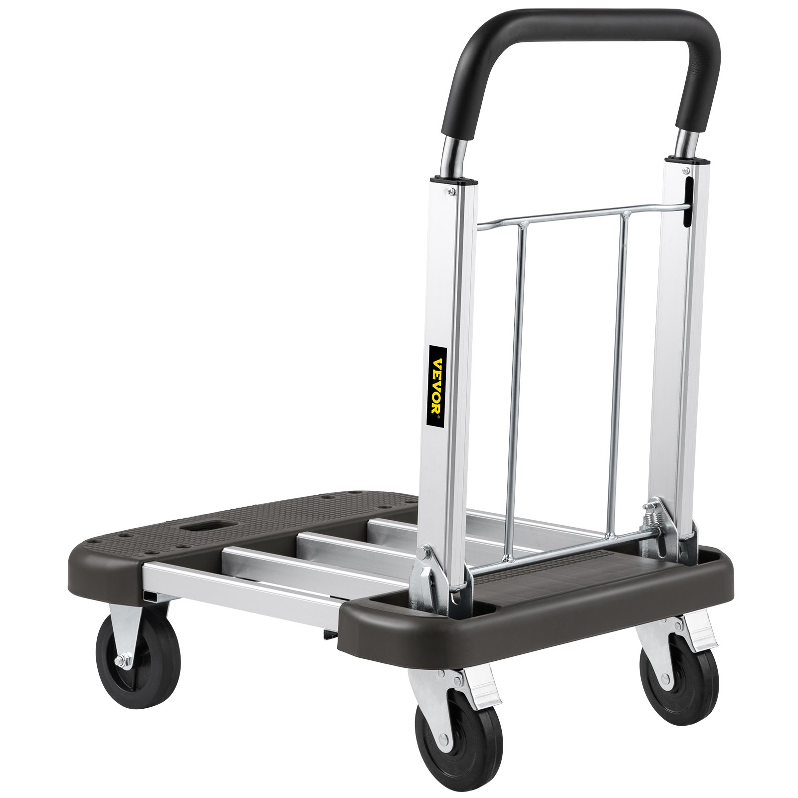 VEVOR Platform Truck Foldable, Compact Platform Cart Adjustable Length, Aluminum Folding Cart Telescoping Handle with 4 Wheels, 330 LBS Capacity