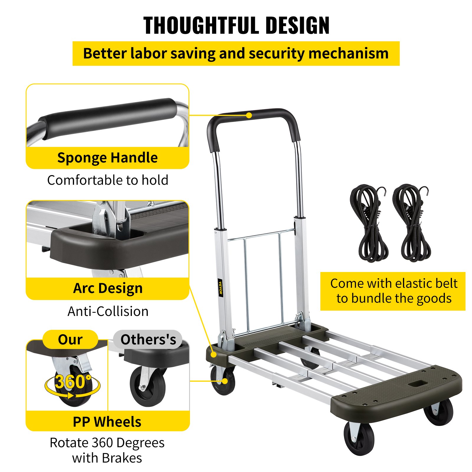 VEVOR Folding
Hand Cart 330 lb Capacity Dolly Truck w/ 4 Wheels Luggage Trolley