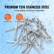 VEVOR 61 Pack Cable Railing Swage Threaded Stud Tension End Fitting Terminal for 1/8" Deck Cable Railing, T316 Stainless Steel, Cable Railing Tensioner 1/8" for Wood/Metal Post, Silver