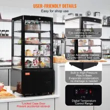 VEVOR Refrigerated Display Case, 3 Cu.Ft./85L Countertop Pastry Display Case, 3-Tier Commercial Display Refrigerator with LED Lighting, TURBO Cooling, Frost-Free Air-Cooling, Locked Door for Bakery