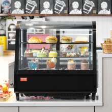 VEVOR Refrigerated Display Case, 3.5 Cu.Ft./100L, 2-Tier, Countertop Pastry Display Case Commercial Display Refrigerator with LED Lighting, TURBO Cooling, Frost-Free Air-Cooling, Rear Sliding Door