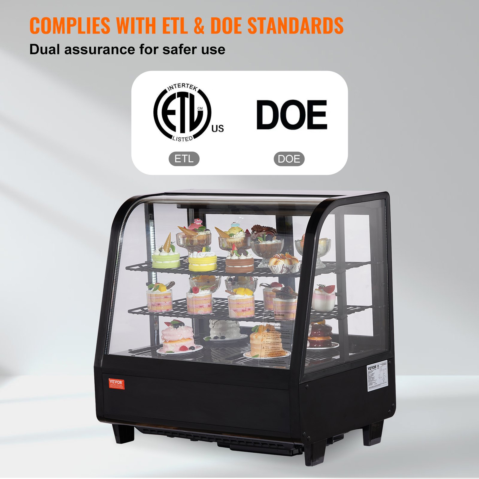 Refrigerated Display Case, 3.5 Cu.Ft./100L, 2-Tier, Countertop Pastry Display Case Commercial Display Refrigerator with LED Lighting, TURBO Cooling, Frost-Free Air-Cooling, Rear Sliding Door Refrigerated Display Case, 3.5 Cu.Ft./100L, 2-Tier, Countertop Pastry Display Case Commercial Display Refrigerator with LED Lighting, TURBO Cooling, Frost-Free Air-Cooling, Rear Sliding Door