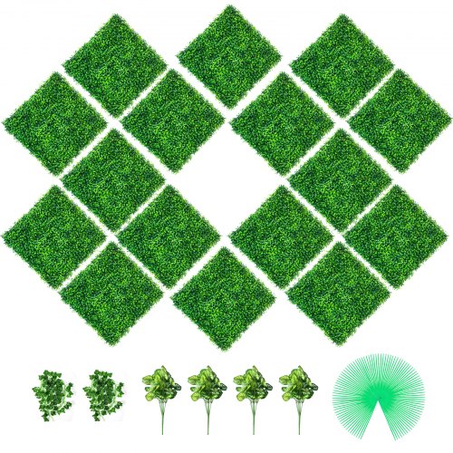 VEVOR Artificial Boxwood Panels, 16 PCS 20\"x20\" Boxwood Hedge Wall Panels, PE Artificial Grass Backdrop Wall 1.6\", Privacy Hedge Screen for Decoration of Outdoor, Indoor, Garden, Fence, and Backyar