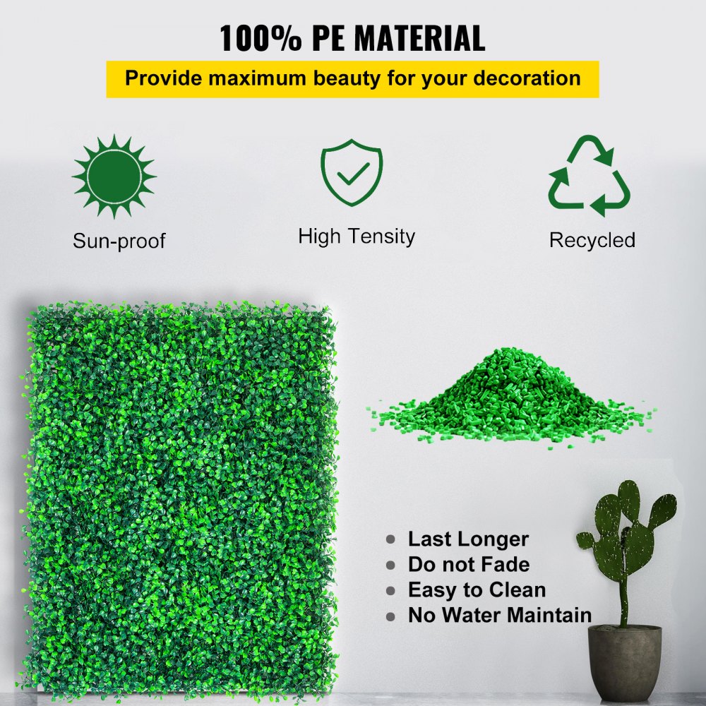 VEVOR Artificial Boxwood Panels, 16 PCS 20"x20" Boxwood Hedge Wall Panels, PE Artificial Grass Backdrop Wall 1.6\", Privacy Hedge Screen for Decoration of Outdoor, Indoor, Garden, Fence, and Backyar