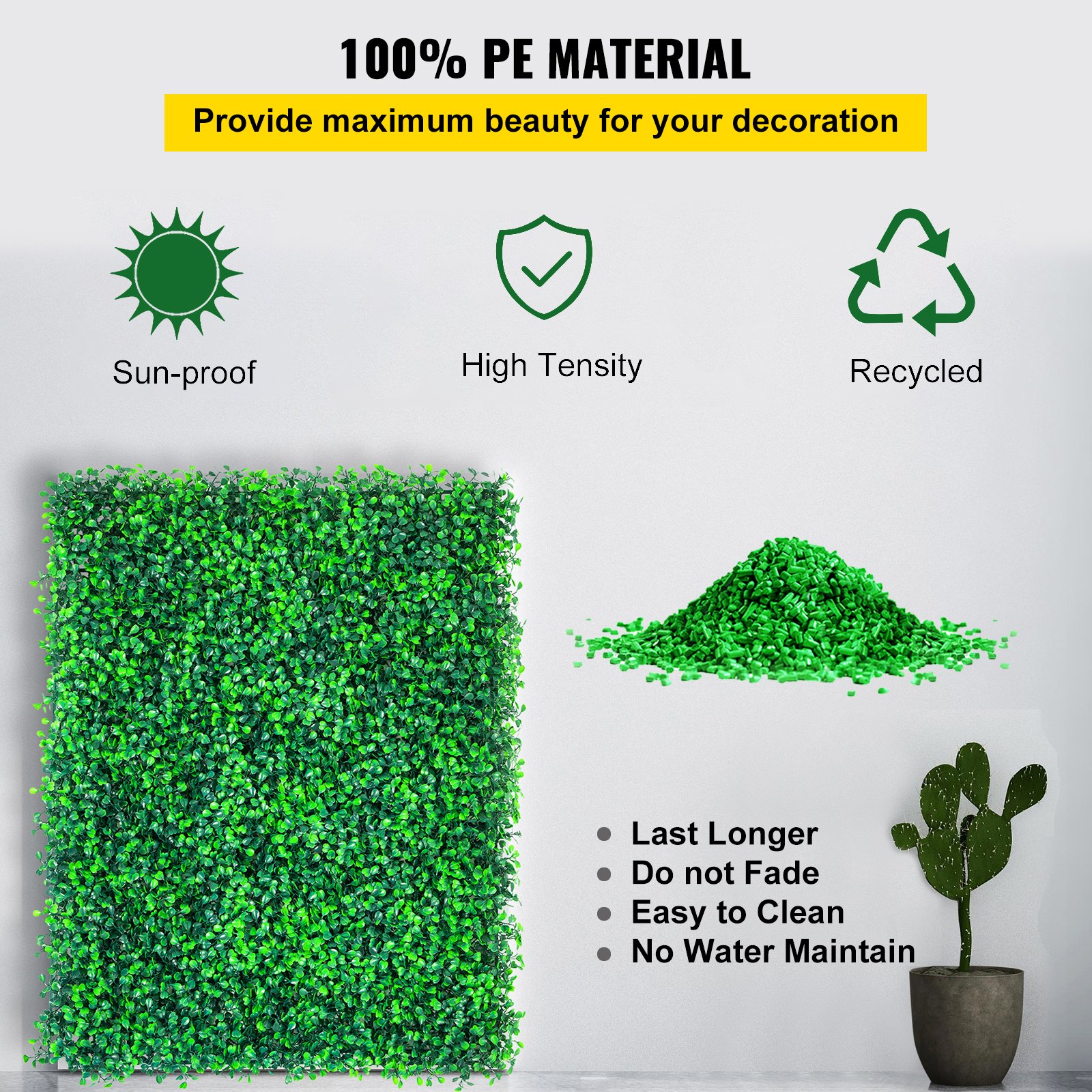 VEVOR Artificial Boxwood Panels, 16 PCS 20"x20" Boxwood Hedge Wall Panels, PE Artificial Grass Backdrop Wall 1.6\", Privacy Hedge Screen for Decoration of Outdoor, Indoor, Garden, Fence, and Backyar