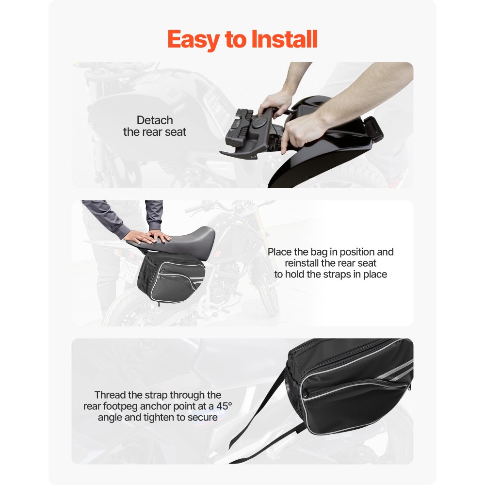 VEVOR Motorcycle Saddlebag, 30 L (15 L x 2) Large Capacity Side Saddle Bag with Waterproof Rain Cover and Straps, Compatible with Most Motorcycles, Outdoor Sports Motorbike Luggage Storage Bag, Black