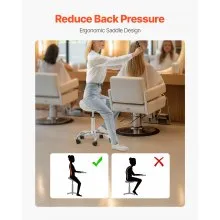 VEVOR Saddle Stool with Wheels, 450 LBS Weight Capacity Ergonomic Rolling Stool, Height Adjustable Thickened PU Leather Swivel Saddle Chair for Salon, Spa, Massage, Tattoo, Clinic, White