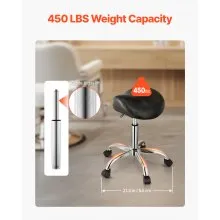 VEVOR Saddle Stool with Wheels, 450 LBS Weight Capacity Ergonomic Rolling Stool, Height Adjustable Thickened PU Leather Swivel Saddle Chair for Salon, Spa, Massage, Tattoo, Clinic, Black