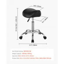 VEVOR Saddle Stool with Wheels, 450 LBS Weight Capacity Ergonomic Rolling Stool, Height Adjustable Thickened PU Leather Swivel Saddle Chair for Salon, Spa, Massage, Tattoo, Clinic, Black