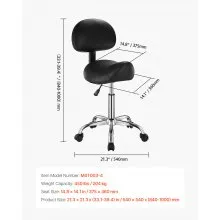 VEVOR Saddle Stool with Back Support and Wheels, 450 LBS Weight Capacity Ergonomic Rolling Stool, Height Adjustable Thickened PU Leather Swivel Saddle Chair for Salon, Spa, Massage, Tattoo, Black