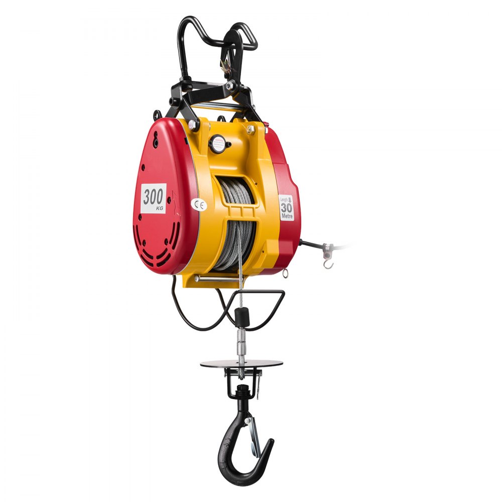 VEVOR 2-in-1 Electric Hoist Winch, 300 kg Capacity, 1500W Portable Power Winch Crane, 30 m Lifting Height, 18.9 m/min with Wired and Wireless Remote Control for Factory, Warehouss, Garage