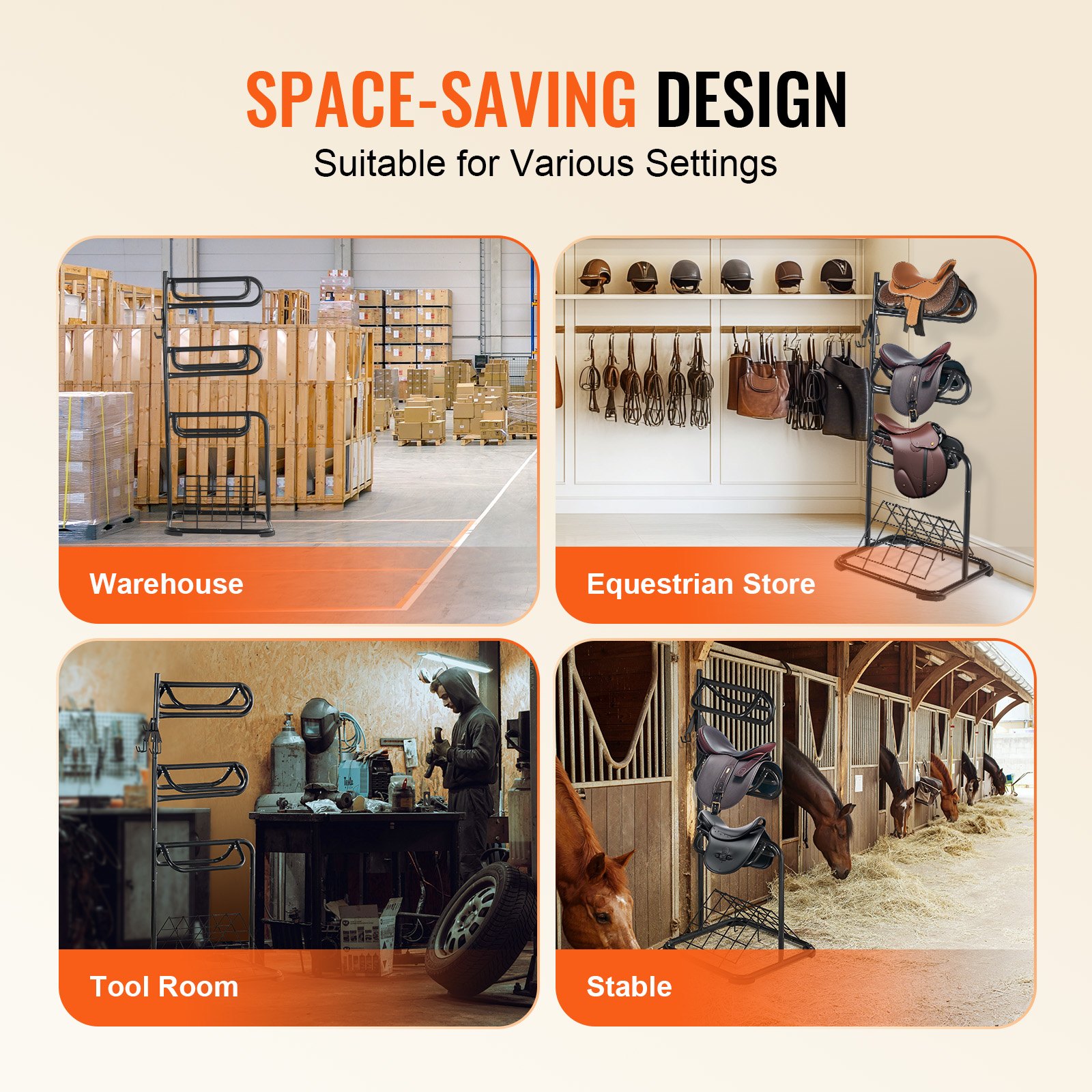 VEVOR Freestanding Saddle Stand, 762 x 737x 1740mm, 3 Tiers Saddle Rack, Heavy Duty Saddle Blanket Holder with Removable & Rotating Tiers, English & Western Saddle Rack for Tack Room Organization