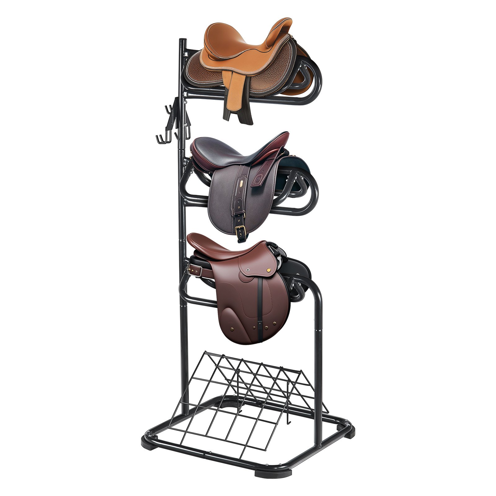 VEVOR Freestanding Saddle Stand, 762 x 737x 1740mm, 3 Tiers Saddle Rack, Heavy Duty Saddle Blanket Holder with Removable & Rotating Tiers, English & Western Saddle Rack for Tack Room Organization