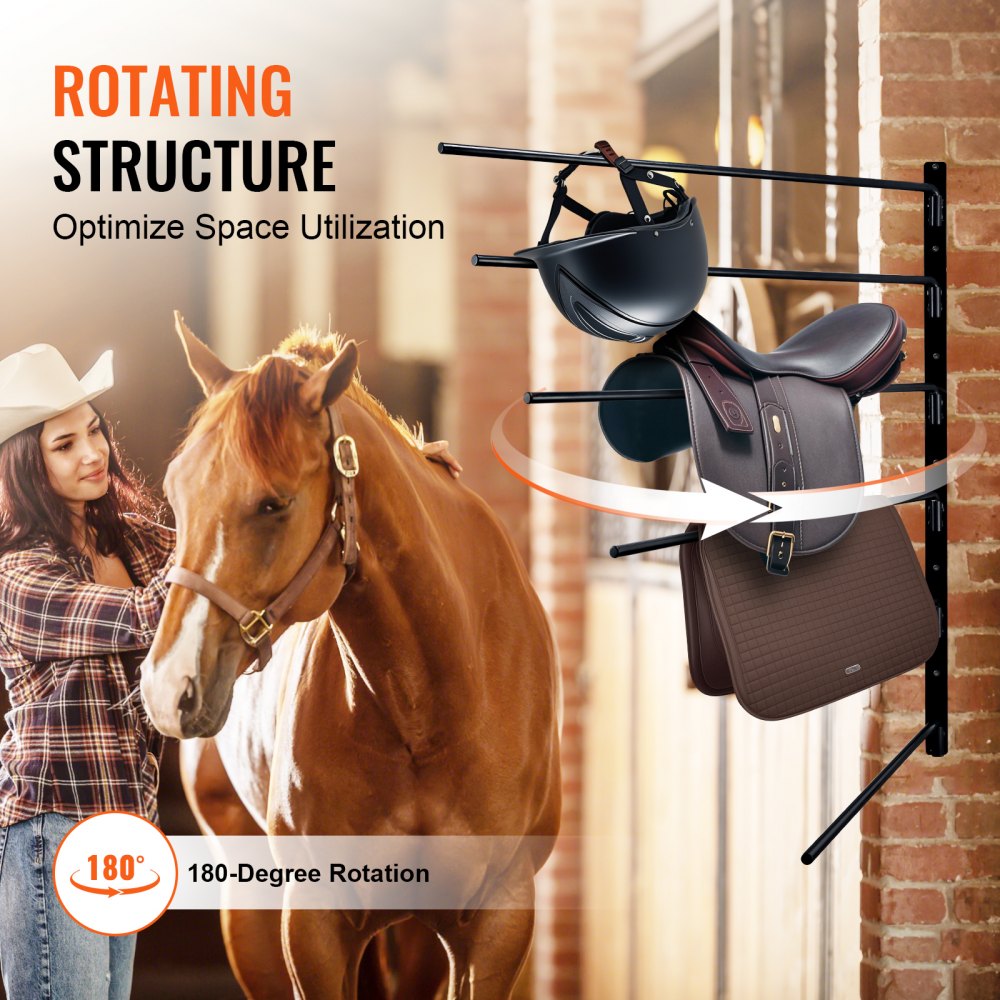 VEVOR Wall Mounted Saddle Rack, 785 x 760 x 30.5mm, Swing Out Saddle Holder, Six Tiers Horse Saddle Stand, Space Saving Horse Pad and Blanket Rack for Tack Room Organization Trailer Accessories