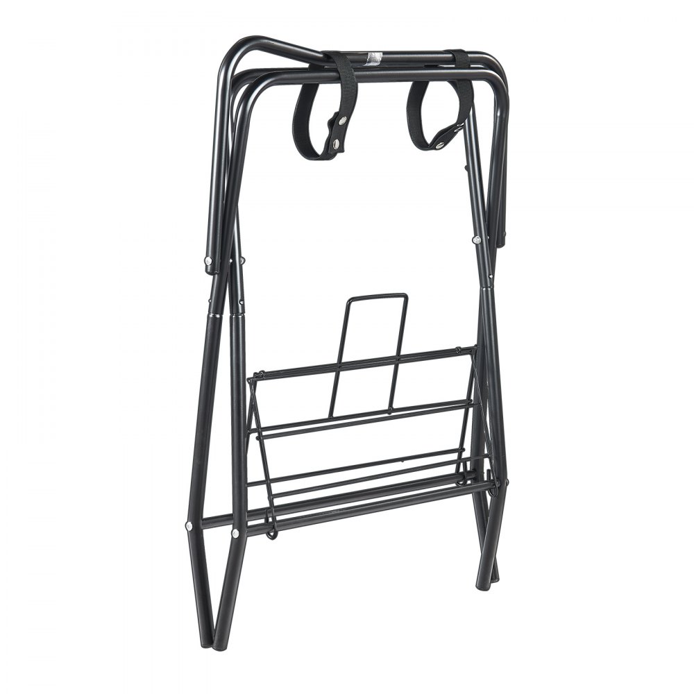 VEVOR Folding Saddle Rack, 28 x 19 x 37.5 in, Freestanding Horse Saddle Stand, Portable Horse Blanket Holder, Heavy Duty Steel Saddle Rack for English & Western Saddles, Tack Storage, Black