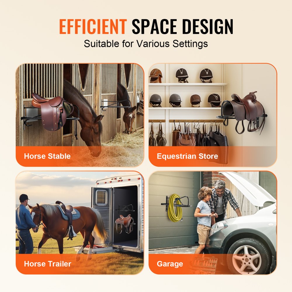 VEVOR Wall Mount Saddle Rack, 580 x 230 x 270mm, 8 Packs Horse Saddle Rack with Pad Bar, Portable Saddle Stand for English & Western Saddle, Horse Tack Storage for Equestrian Garden, Black