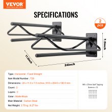 VEVOR Lot de 2 supports de selle pour cheval avec barre de protection, fixation murale, noir