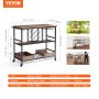 VEVOR bar cart with natural/black mdf board and steel, 3-row wine rack, holds 12 bottles, total load 300 lbs.