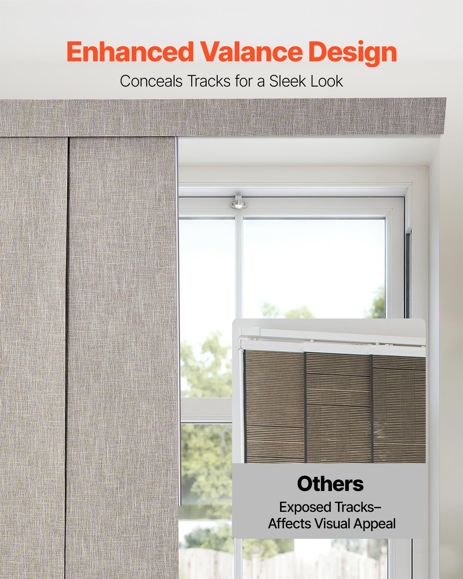 VEVOR Panel Track Blinds, Extendable Track from 116 cm to 218 cm W, Trimmable Panel Curtains Up to 243cm H, Vertical Blackout Panel Blinds for Sliding Doors, Patio Doors, Room Divider, Windows, Brown