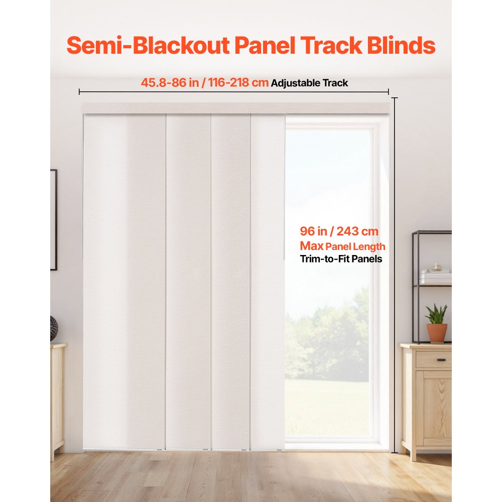 VEVOR Panel Track Blinds, Extendable Track from 116 cm to 218 cm W, Trimmable Panel Curtains Up to 243cm H, Adjustable Vertical Panel Blinds for Sliding Doors, Patio Doors, Room Divider, Light Brown