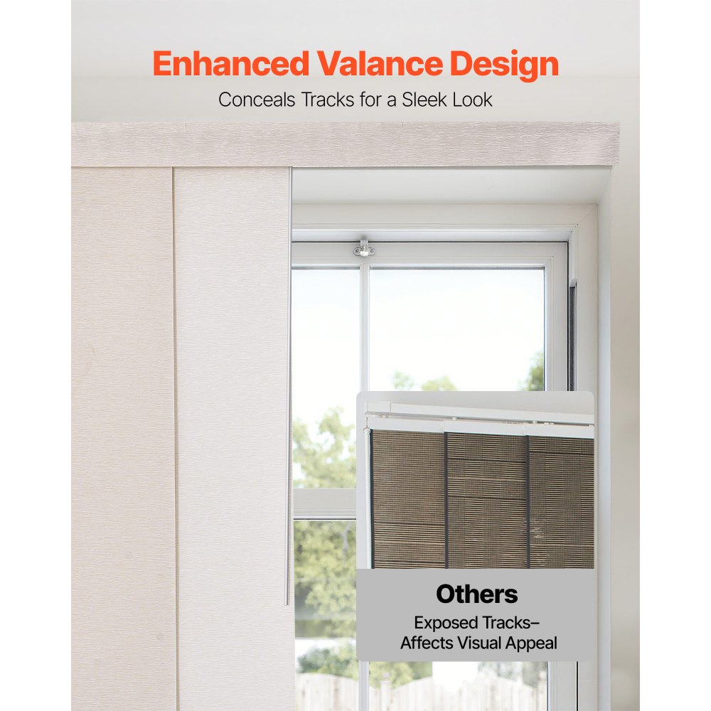 VEVOR Panel Track Blinds, Extendable Track from 116 cm to 218 cm W, Trimmable Panel Curtains Up to 243cm H, Adjustable Vertical Panel Blinds for Sliding Doors, Patio Doors, Room Divider, Light Brown