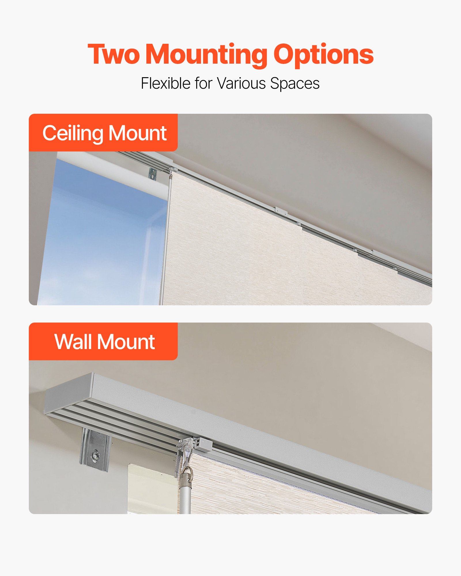 VEVOR Panel Track Blinds, Extendable Track from 116 cm to 218 cm W, Trimmable Panel Curtains Up to 243cm H, Adjustable Vertical Panel Blinds for Sliding Doors, Patio Doors, Room Divider, Light Brown