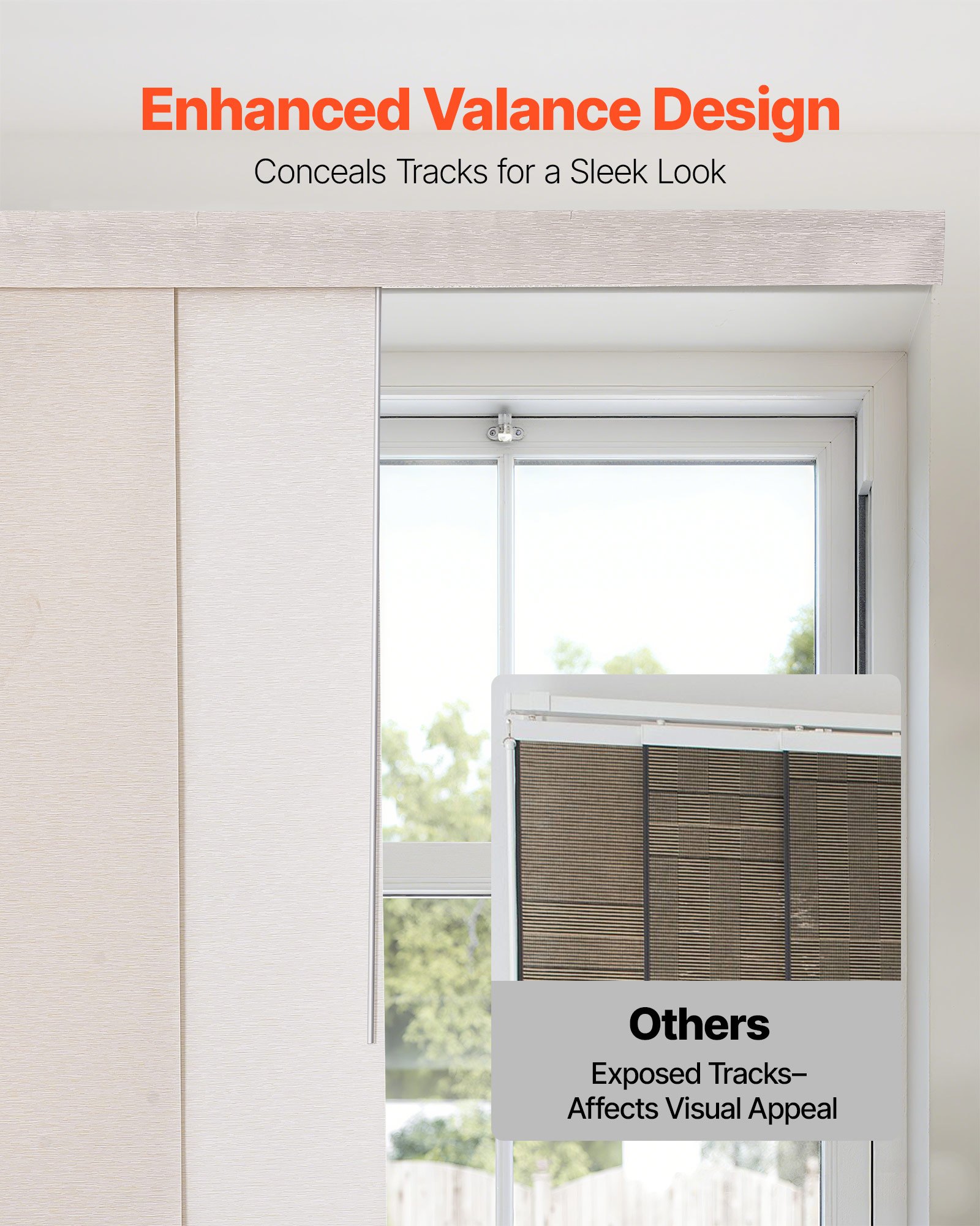 VEVOR Panel Track Blinds, Extendable Track from 116 cm to 218 cm W, Trimmable Panel Curtains Up to 243cm H, Adjustable Vertical Panel Blinds for Sliding Doors, Patio Doors, Room Divider, Light Brown