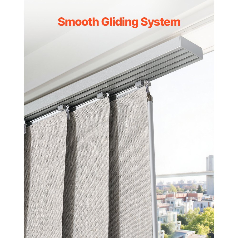 Persianas de panel VEVOR, riel extensible de 115 cm a 218 cm de ancho, cortinas recortables de hasta 244 cm de alto, persianas opacas verticales para puertas correderas, puertas de patio y separadores de ambientes, gris claro