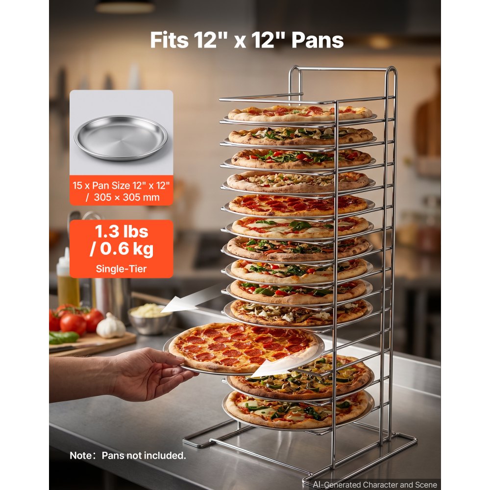 VEVOR Pizza Rack, 15-Tier, Chrome-Plated Steel, Countertop Pizza Pan Sheet, for Pizza Baking, Crisp Crusts, Pizzerias and Foodservice, Cooling Tray Storage Stand, 9 kg Capacity, 31 x 31 x 69 cm
