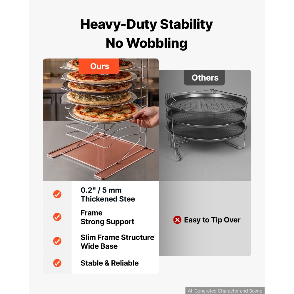 VEVOR Pizza Rack, 15-Tier, Chrome-Plated Steel, Countertop Pizza Pan Sheet, for Pizza Baking, Crisp Crusts, Pizzerias and Foodservice, Cooling Tray Storage Stand, 9 kg Capacity, 31 x 31 x 69 cm