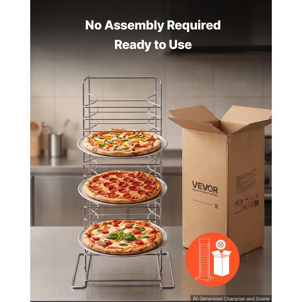VEVOR Pizza Rack, 15-Tier, Chrome-Plated Steel, Countertop Pizza Pan Sheet, for Pizza Baking, Crisp Crusts, Pizzerias and Foodservice, Cooling Tray Storage Stand, 9 kg Capacity, 31 x 31 x 69 cm