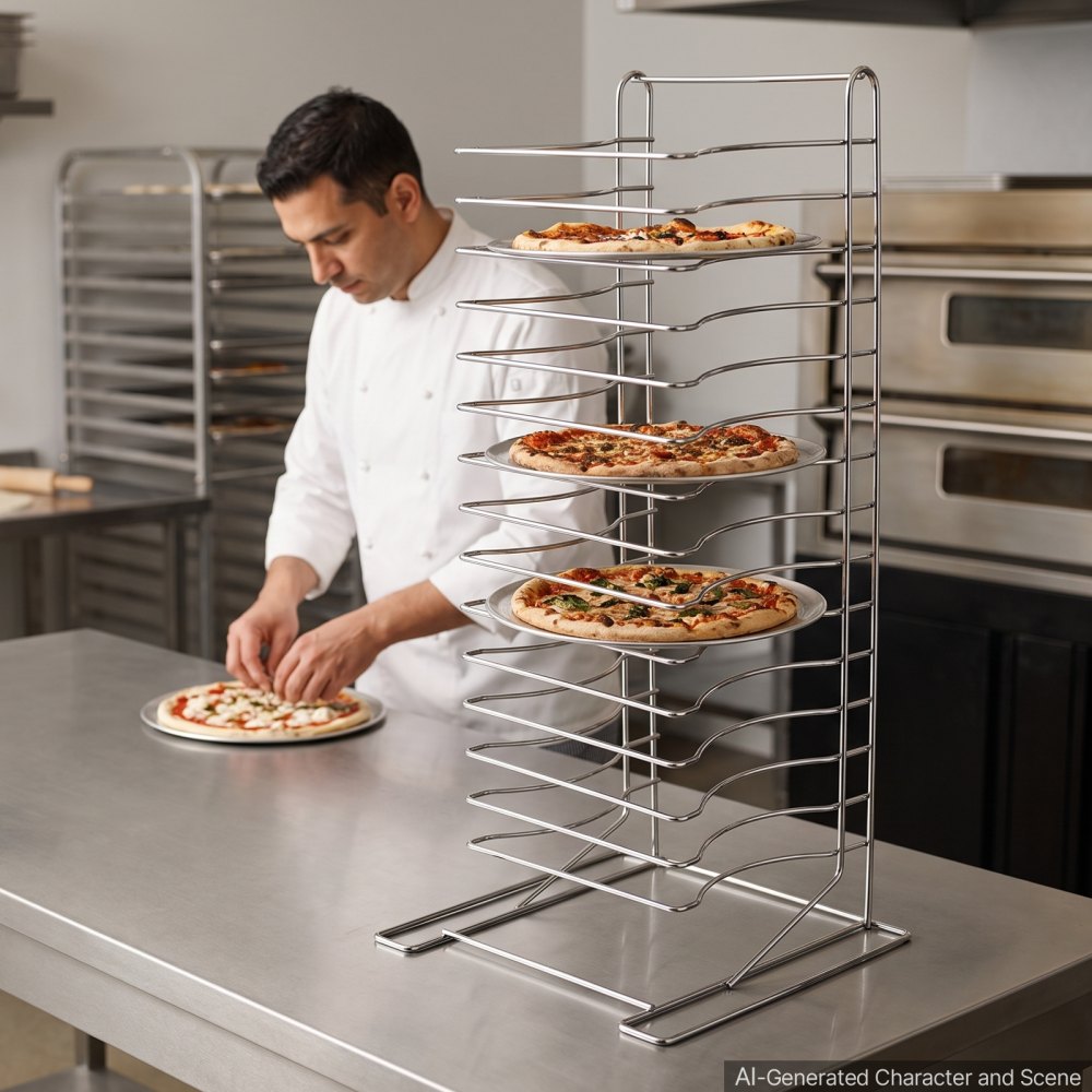 VEVOR Pizza Rack, 15-Tier, Chrome-Plated Steel, Countertop Pizza Pan Sheet, for Pizza Baking, Crisp Crusts, Pizzerias and Foodservice, Cooling Tray Storage Stand, 9 kg Capacity, 31 x 31 x 69 cm