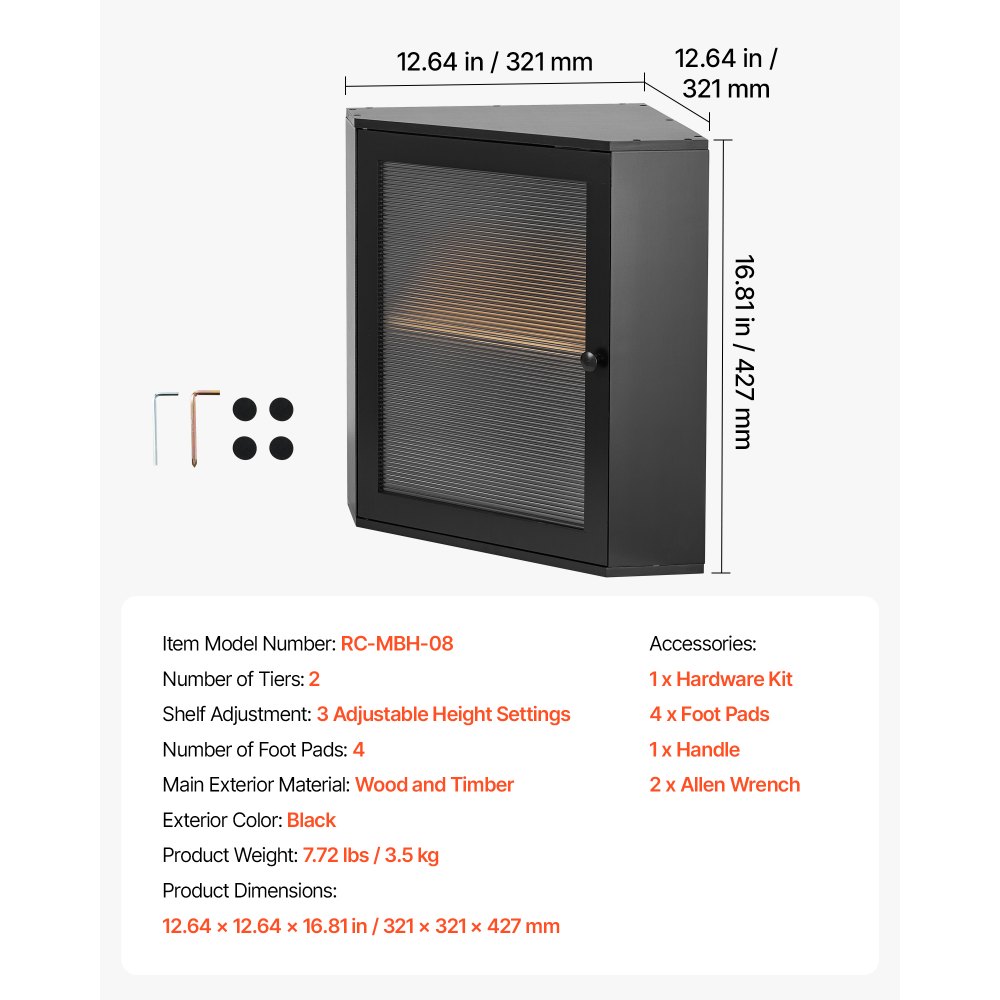VEVOR Corner Bread Box for Kitchen Counter Bamboo Wood Container Black, for Homemade Bread, Under Cabinet, and Pantry, Double Layer Farmhouse Breadbox Bin, with Acrylic Door Panel and Air Vents