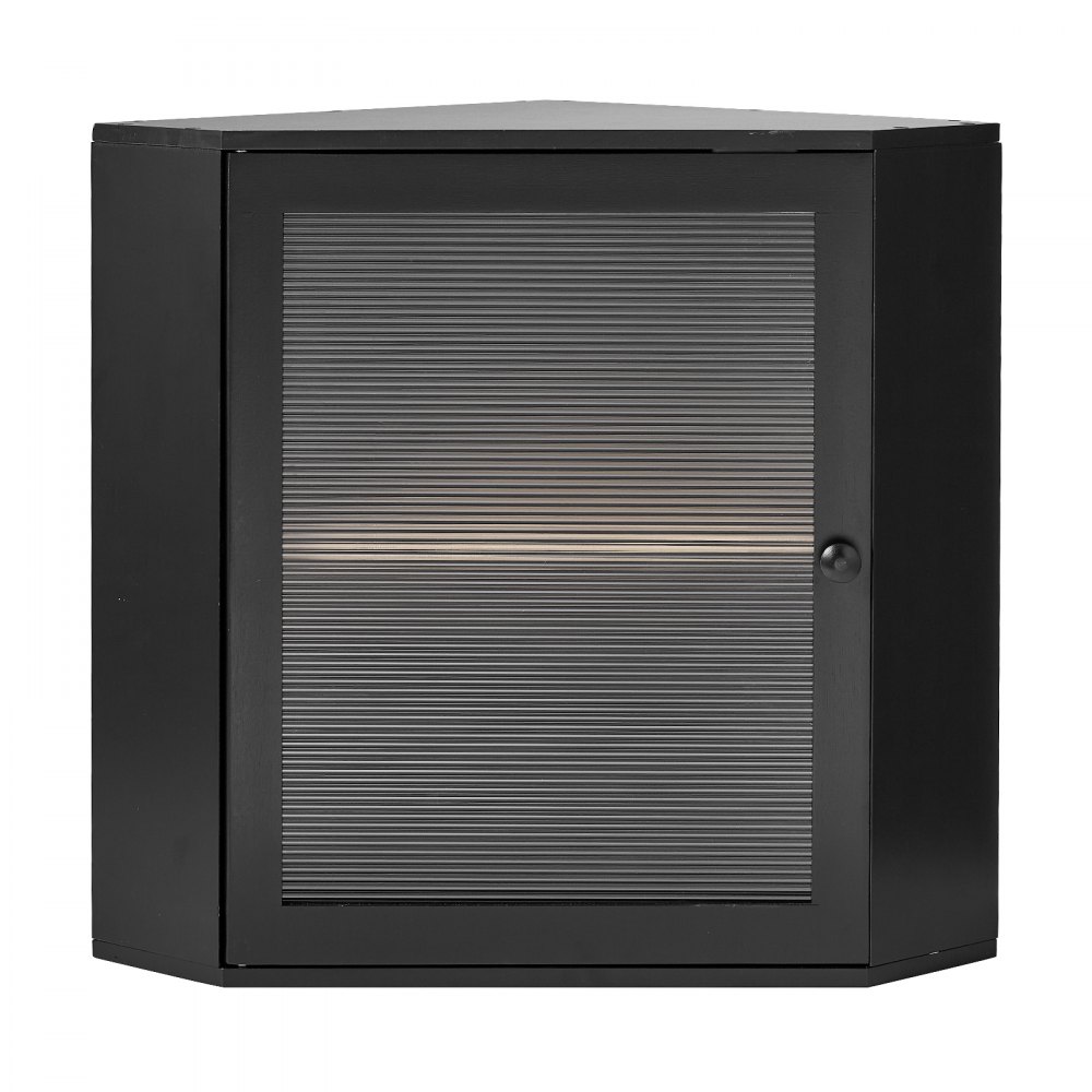 VEVOR Corner Bread Box for Kitchen Counter Bamboo Wood Container Black, for Homemade Bread, Under Cabinet, and Pantry, Double Layer Farmhouse Breadbox Bin, with Acrylic Door Panel and Air Vents
