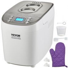VEVOR Bread Maker, 15-in-1 3LB Dough Machine, Nonstick Ceramic Pan Automatic Breadmaker with Gluten Free Setting, Whole Wheat Bread Making, Digital, Programmable, 3 Loaf Sizes, 3 Crust Colors, White