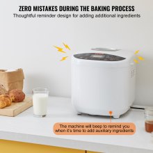 Mașină de făcut pâine VEVOR, Mașină de aluat 19 în 1, 2 lb, Mașină de paine automată din ceramică antiaderentă cu setare fără gluten, Fabricare pâine integrală, digitală, programabilă, 3 dimensiuni de pâine, 3 culori de crustă, alb