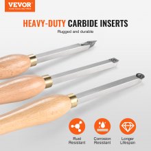 VEVOR Wood Lathe Chisel Set, 3 PCS Woodworking Turning Tools, Includes Square, Round, Diamond Carbide Blades, 20 cm Comfortable Grip Handles, Wood Chisel Set with Wooden Box For Turning Pens or Small