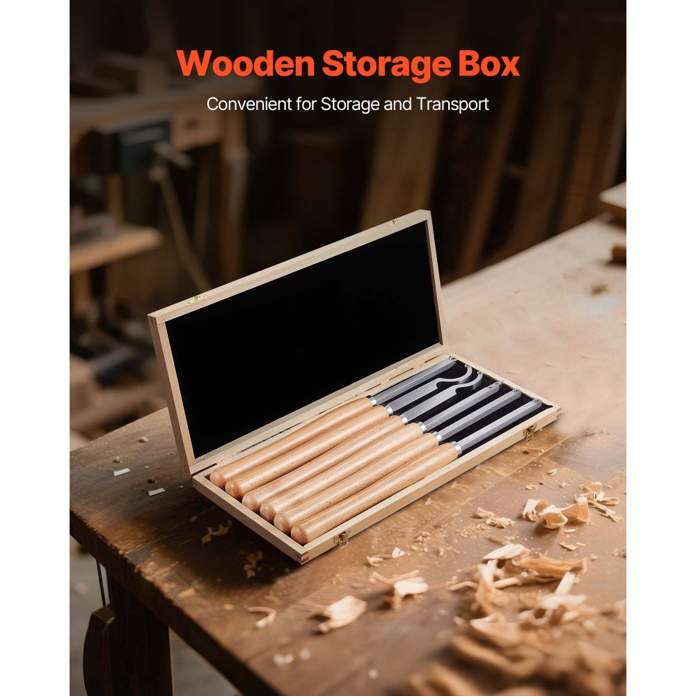 VEVOR Wood Lathe Turning Tool Set, 6PCS, Lathe Roughing, Finishing, Detailing Hollow Tool with Wooden Handle, Diamond Round Square Carbide Inserts, Wooden Box, for Beginners, Hobbyists, Professionals