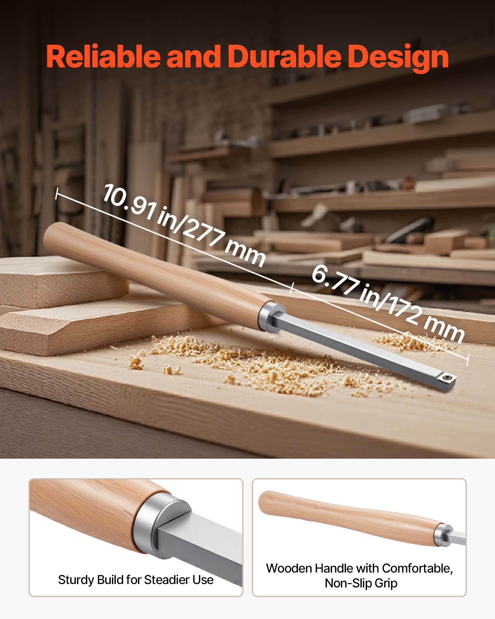 VEVOR Wood Lathe Turning Tool Set, 6PCS, Lathe Roughing, Finishing, Detailing Hollow Tool with Wooden Handle, Diamond Round Square Carbide Inserts, Wooden Box, for Beginners, Hobbyists, Professionals