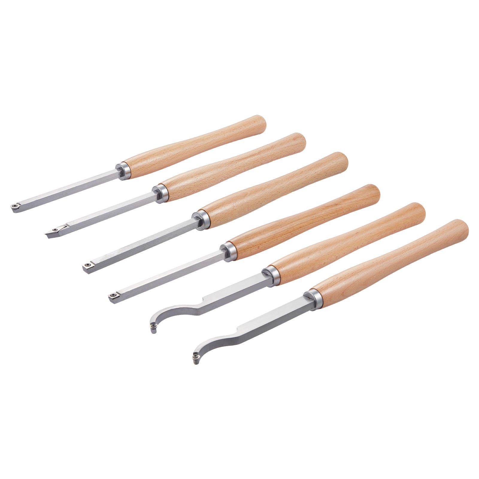 VEVOR Wood Lathe Turning Tool Set, 6PCS, Lathe Roughing, Finishing, Detailing Hollow Tool with Wooden Handle, Diamond Round Square Carbide Inserts, Wooden Box, for Beginners, Hobbyists, Professionals