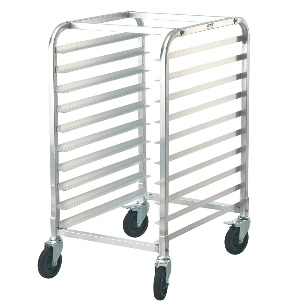 VEVOR bun pan rack with 10-tier aluminum frame and four swivel caster wheels.
