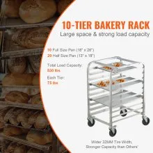 VEVOR Bun Pan Rack, 10-Tier Commercial Bakery Racks with Brake Wheels, Aluminum Racking Trolley Storage for Half & Full Sheet, Speed Rack For Kitchen Home, Bread Baking Equipment, 26"L x 20.3"W x 39"H