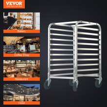 VEVOR Bun Pan Rack, 10-Tier Commercial Bakery Racks with Brake Wheels, Aluminum Racking Trolley Storage for Half & Full Sheet, Speed Rack For Kitchen Home, Bread Baking Equipment, 660x515x985 mm