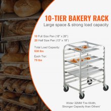 VEVOR Bun Pan Rack, 10-Tier Commercial Bakery Racks with Brake Wheels, Aluminum Racking Trolley Storage for Half & Full Sheet, Speed Rack For Kitchen Home, Bread Baking Equipment, 26\"L x 20.3\"W x 39\"H