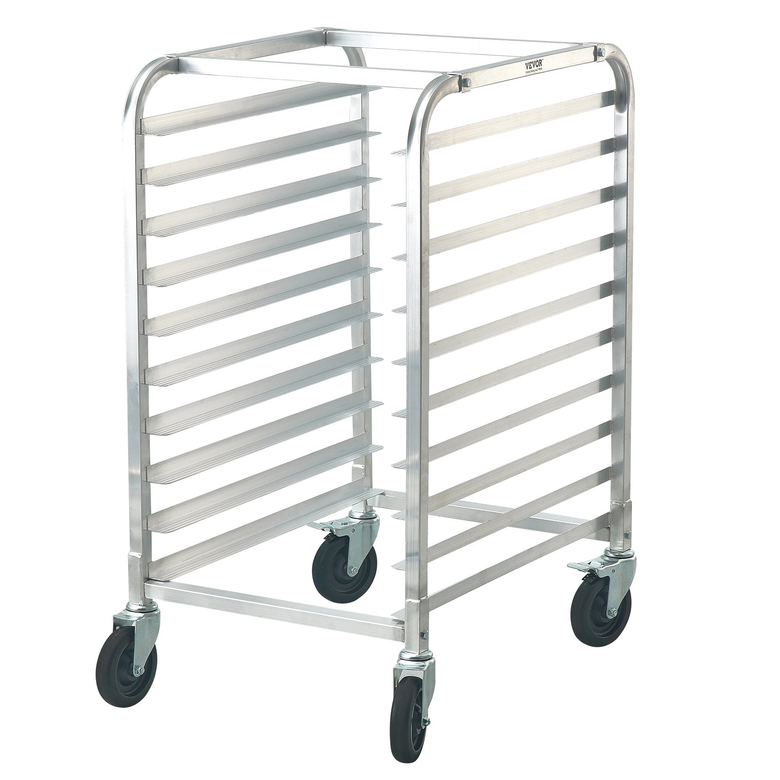 VEVOR bun pan rack with 10-tier aluminum frame and four swivel caster wheels.